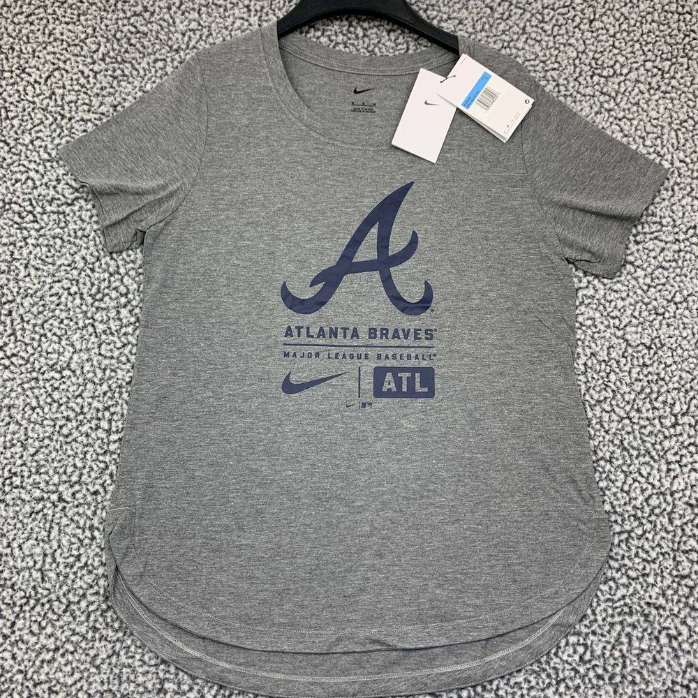 Atlanta Braves Shirt Women Medium Gray Nike Short Sleeve Crew Neck New M